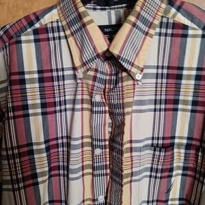 Nautica Men's Red, Blue, and Cream Plaid Shirtno